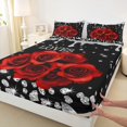 thumbnail image 4 of Feelyou Romantic Red Rose Twin Sheet Sets, Dreamy Sequin Print Grey Twin Fitted Sheet, Couple Anniversary Theme Flat Sheet, Breathable Home Decor, 3 Pieces, 4 of 8