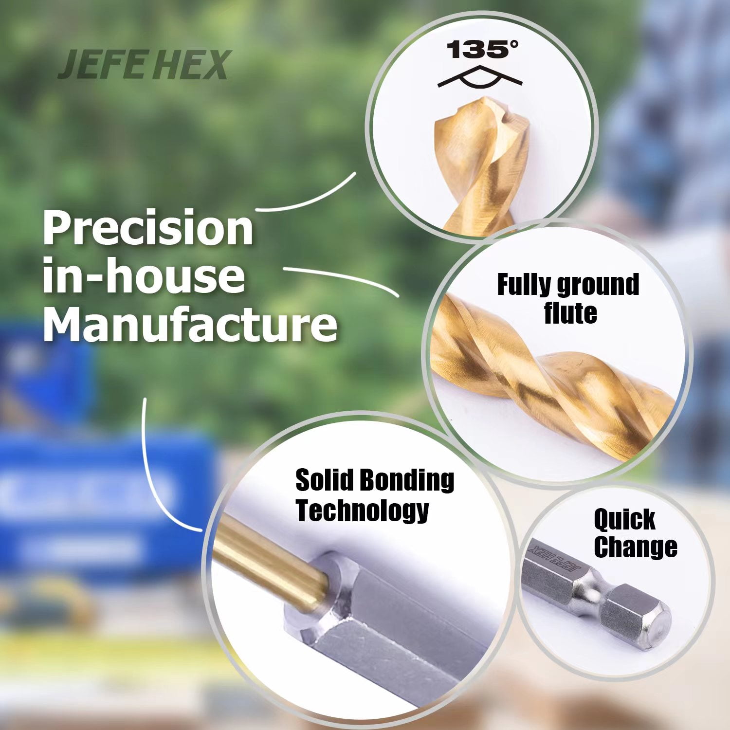 JEFE HEX 24 Pieces Hex Shank Drill Bit Set HSS Twist Titanium Drill Bits Quick Change Drill Bits Set