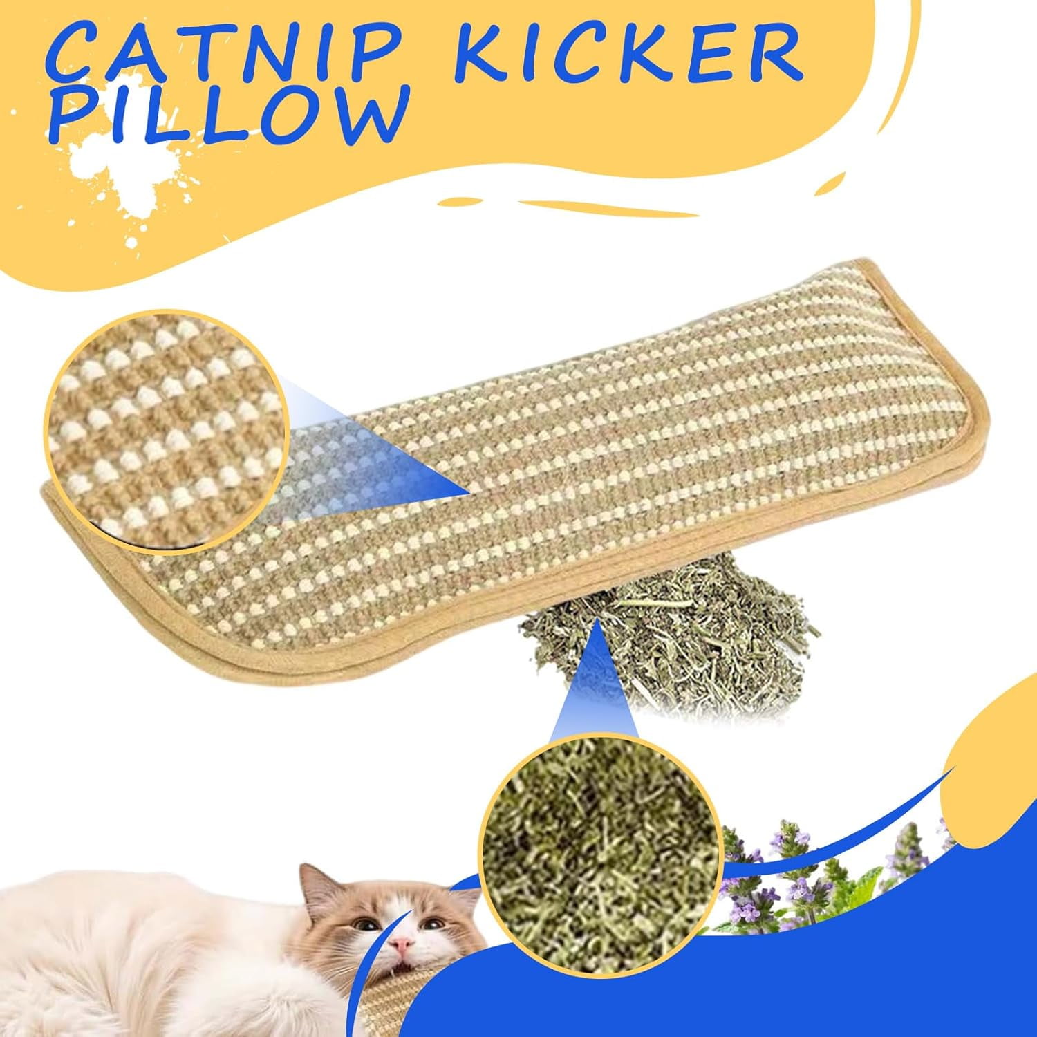 Catnip Kicker Pillow, Catnip Pillows For Cats, 13in Teeth Cleaning Catnips Pillows For Cats, Dual-Use Catnips Pillow For Play And Relaxation, Interactive Cat Nip Kicker Toys (3 pcs, 13.4 × 3.7in)