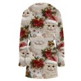 thumbnail image 5 of Women's Long Sleeve Plush Bathrobe - Winter Warm Christmas Printed Homewear, Beige, M, 5 of 5