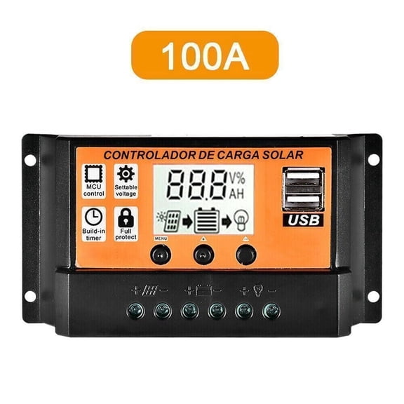 100A PWM Solar Charge Controller 12V/24V LCD Display Dual USB Auto Protection for Home RV Industrial Solar System