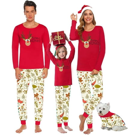 

Family Matching Christmas Pajamas Set Cute Cartoon Deer Pullover Tops Pants Suit/Romper Sleepwear