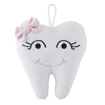 Stephan Baby Plush Tooth-Shaped Fairy Pillow, White with Pink Bow, 5 1/2 inch
