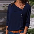 thumbnail image 2 of Womens Dressy Chiffon Top Snap Button Up Irregular Neck Long Sleeve Lightweight Casual Blouse Plain T Shirt Fall (XX-Large, Dark Blue), 2 of 5