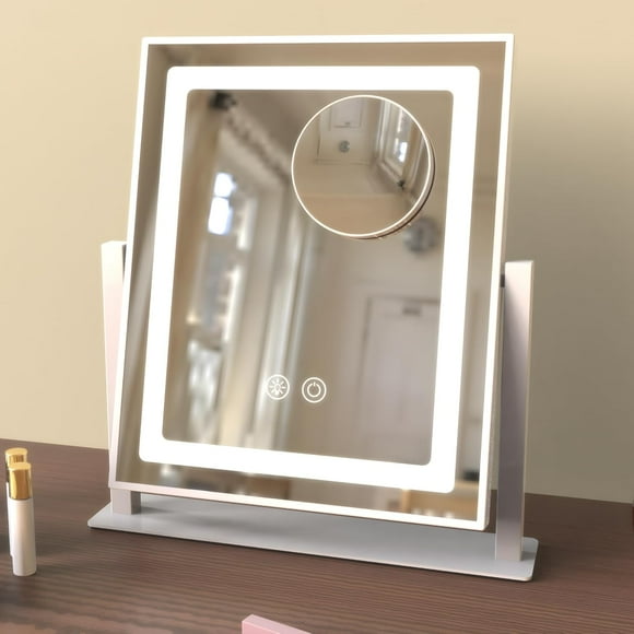ERDS-Vanity Mirror with Lights, Lighted Makeup Mirror with Dimmable LED Light & 3 Color Lighting Modes, Detachable 5X Magnification Mirror and Smart Touch Control(12in, White)