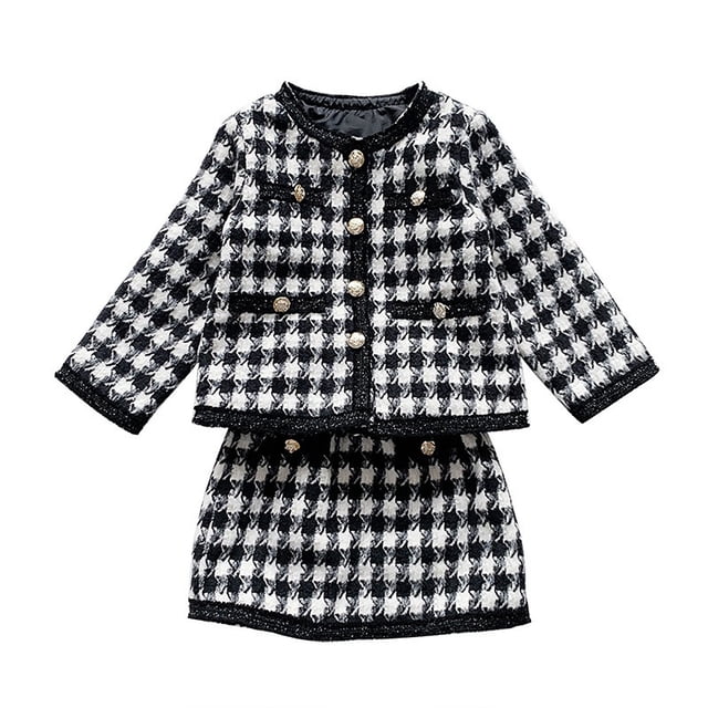 Traje para niñas primavera y otoño estilo coreano moda cuadros pequeña falda fragante conjunto de dos piezas