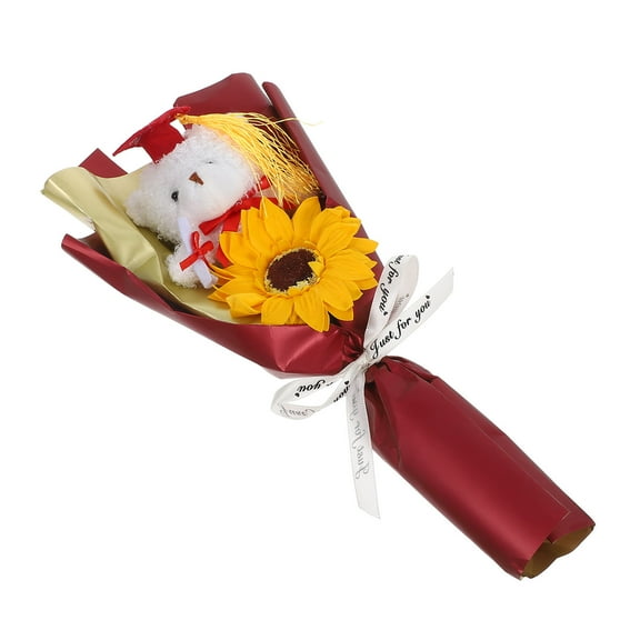 Hemoton Graduation Bear Doll Bouquet Plush Bear With Flower Arrangement Ideal For Graduation Party Decorations And Celebrations