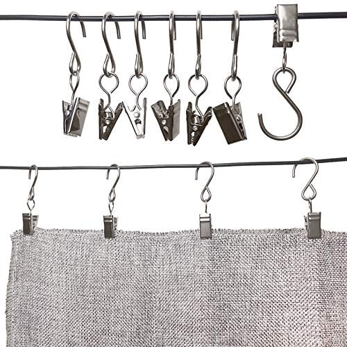 Silver Outdoor Party Hanging Wire Holder Art Craft Display Stainless Steel Shower Drapery Clip for Home Decoration AMZSEVEN 100 PCS Curtain Clips with Hooks Wide Flat