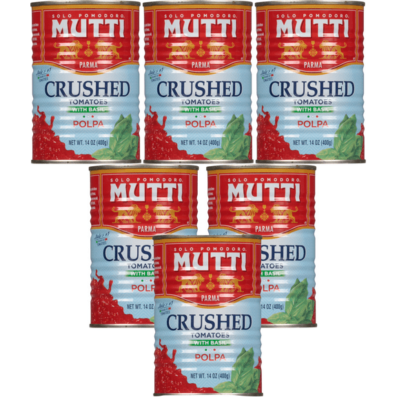 Mutti Finely Chopped / Crushed Tomatoes with Basil (Polpa), 14 oz. | 6 Pack | Italy’s #1 Brand of Tomatoes | Canned Tomatoes for Cooking | Vegan Friendly & Gluten Free | No Additives or Preservatives