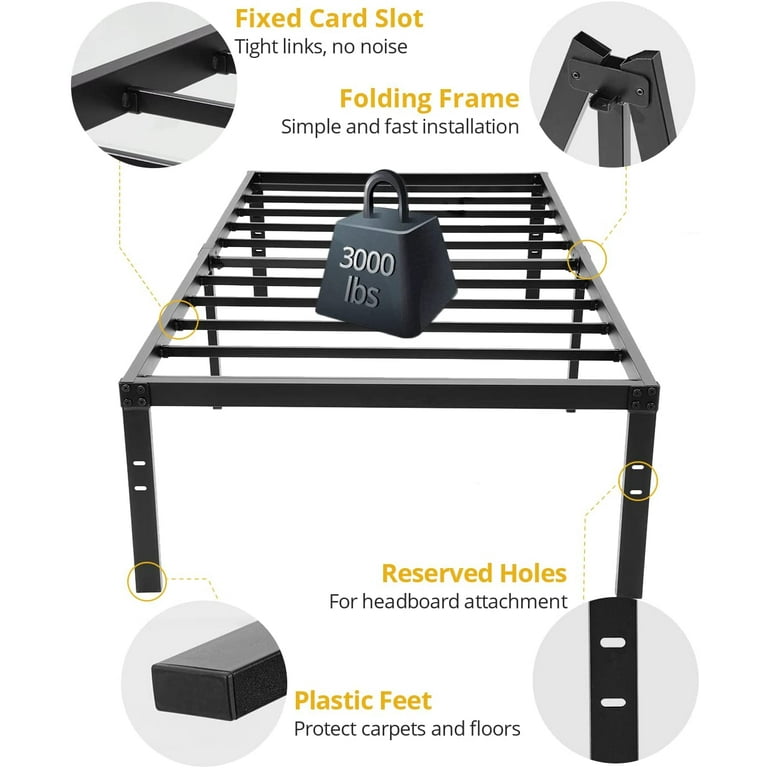 Tatago 16 inch Heavy Duty Twin Bed Frame with Storage, 3000 lbs Max Weight Capacity Metal Platform, No Box Spring Needed Tatago 16 inch Heavy Duty Twin Bed Frame with Storage, 3000 lbs Max Weight Capacity Metal Platform, No Box Spring Needed