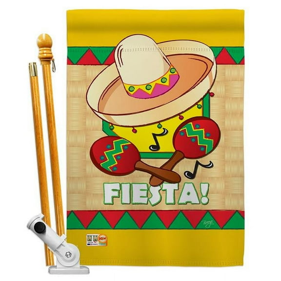 Breeze Decor BD-SW-HS-115026-IP-BO-D-US02-BD 28 x 40 in. Vertical Fiesta Country & Primitive Southwest Impressions Decorative Double Sided House Flag Set with Pole & Bracket Hardware