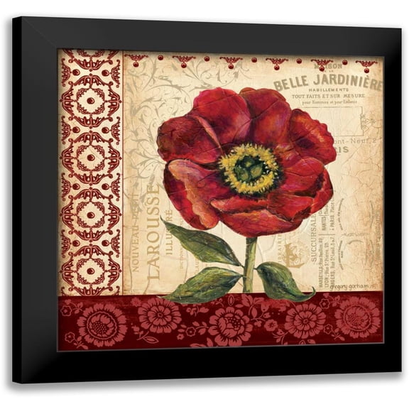Gorham, Gregory 12x12 Black Modern Framed Museum Art Print Titled - Vintage Poppy