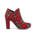 thumbnail image 3 of BLISSFUL STEP Women's Round Toe Block Heels Ankle Heel Boots Red Plaid 8.5, 3 of 7