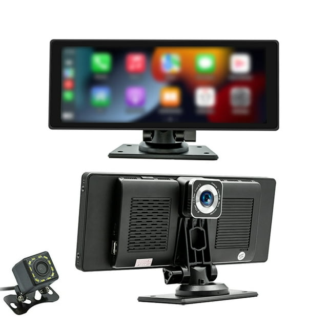 Portable Car Stereo Receiver MP5 Player with 10.26'' Touchscreen Liftable Dash Camera 12 Lights DVR Backup Camera BT 5.0 Desk Stand Suction Cup Holder Compatible with Appleplay Android Aut