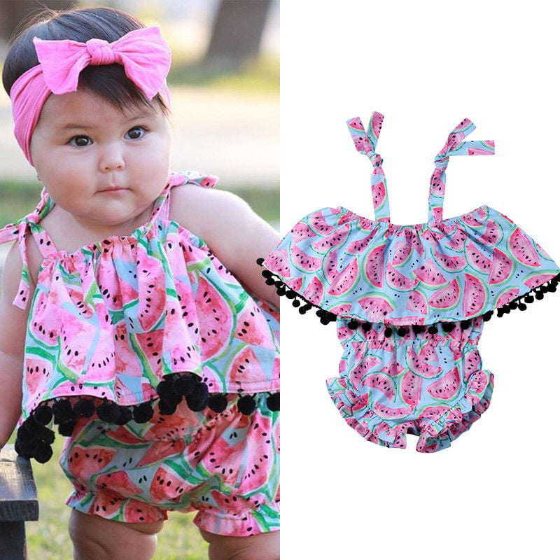 Toddler Infant Baby Girls Ruffle Sleeveless Romper Button DownPlaysuit Casual Jumpsuit 0-24 Months