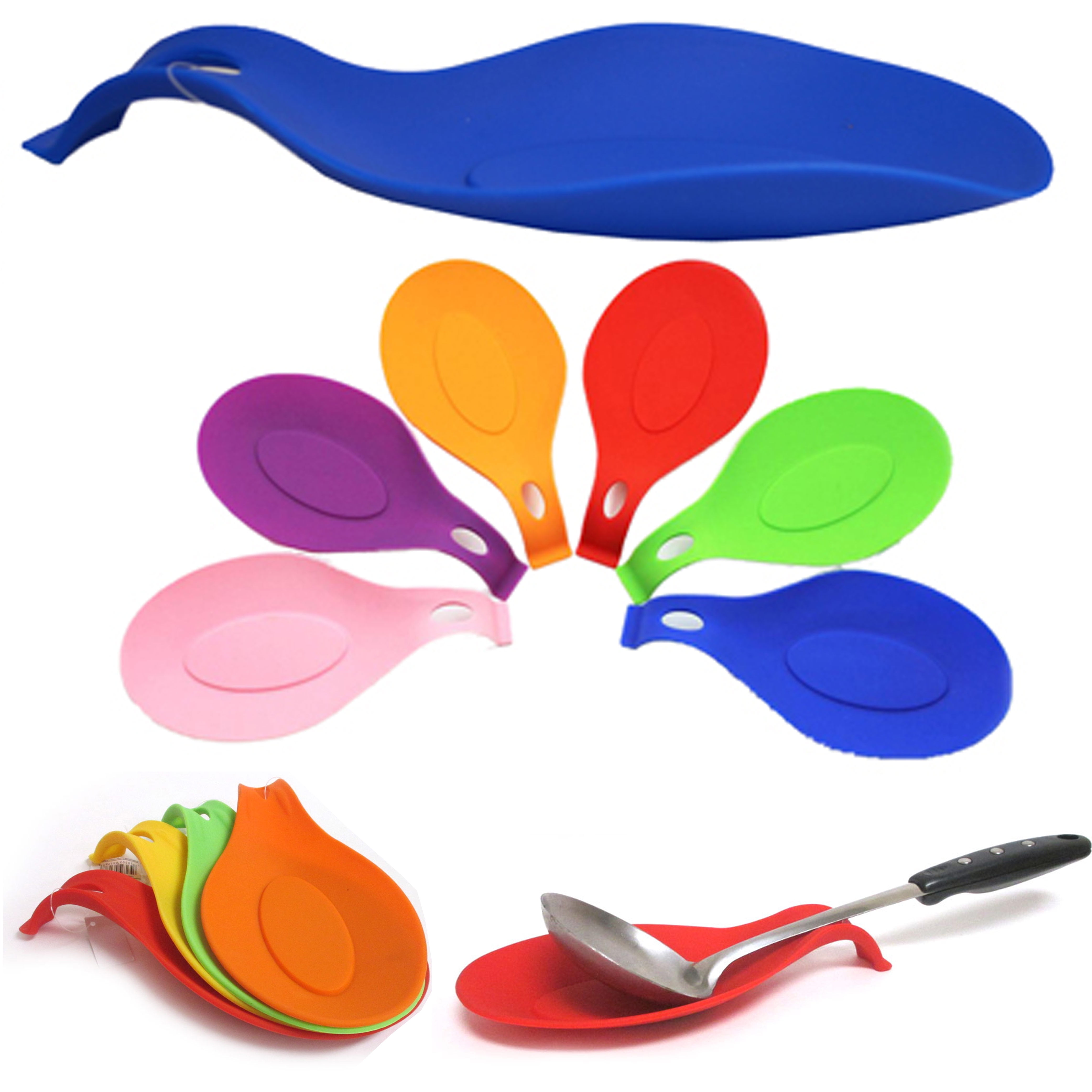 Ramdom Color UPKOCH 4pcs Kitchen Silicone Spoon Rest Flexible Almond-Shaped Silicone Kitchen Utensil Rest Ladle Spoon Holder 