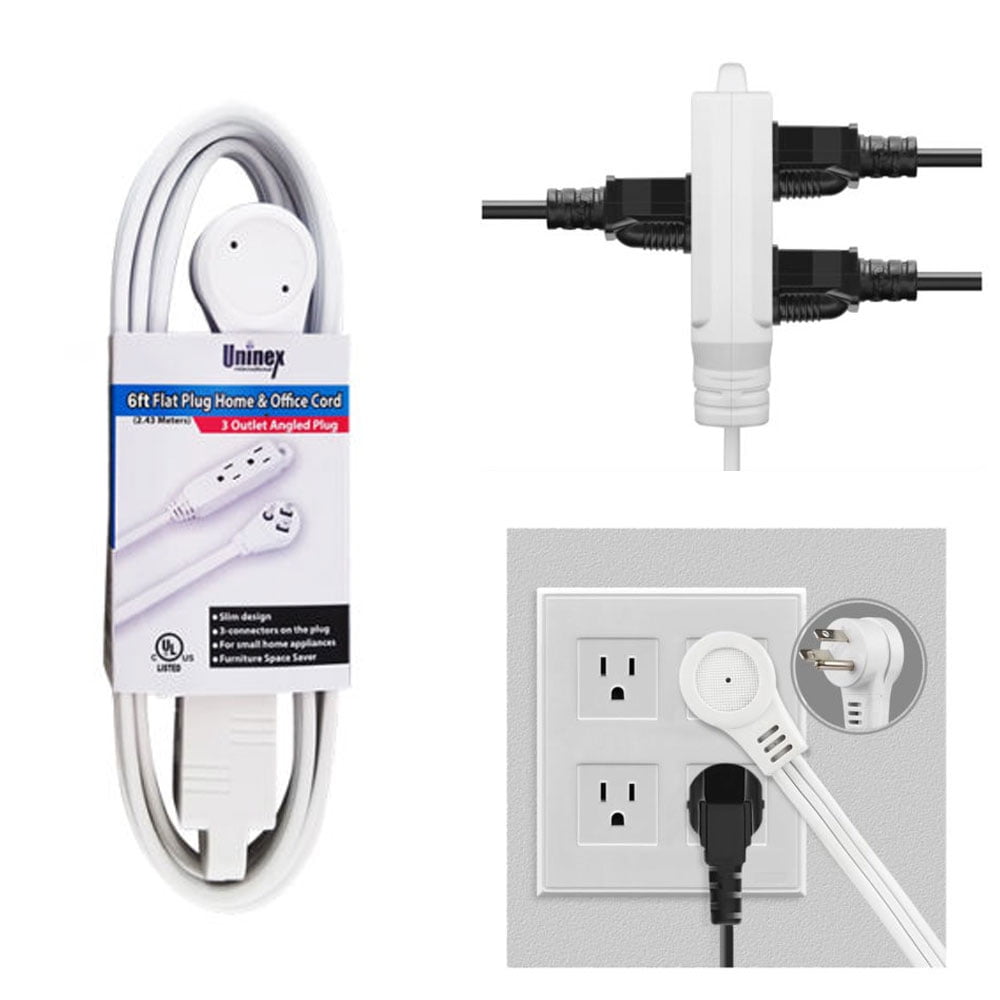 6 Ft Flat Angle Plug Extension Cord 16/3 Gauge 3 Outlet Tap Slim Cable
