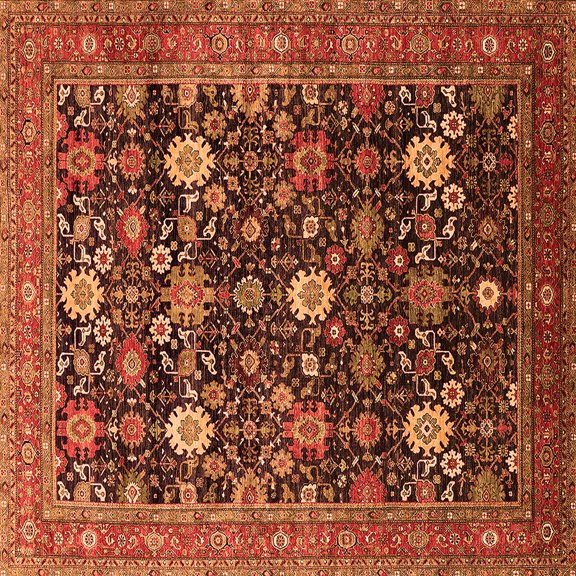 Ahgly Company Indoor Square Oriental Orange Industrial Area Rugs, 7' Square