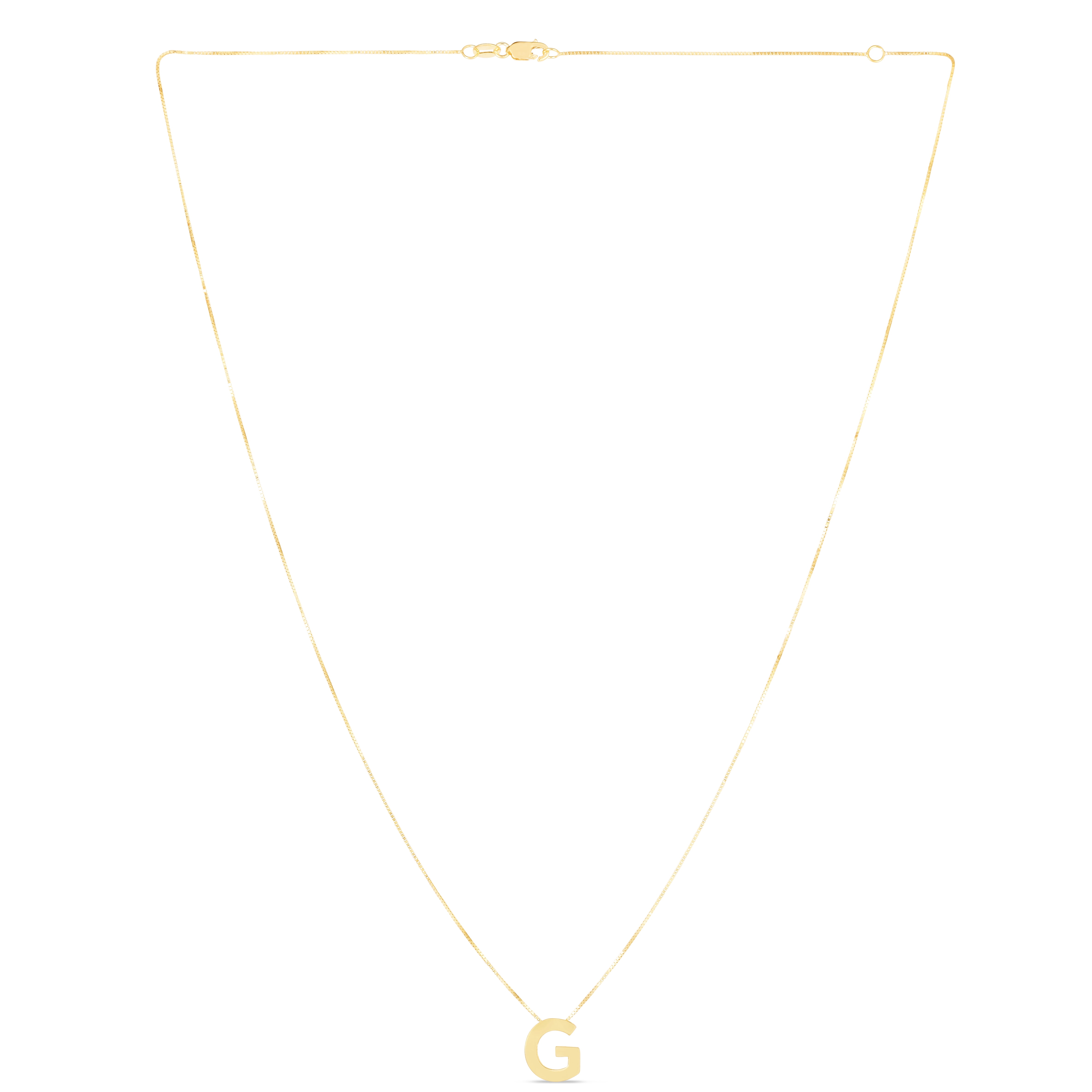 14K Yellow Gold Block Initial "G" Necklace on 18" Box Chain with Lobster Clasp