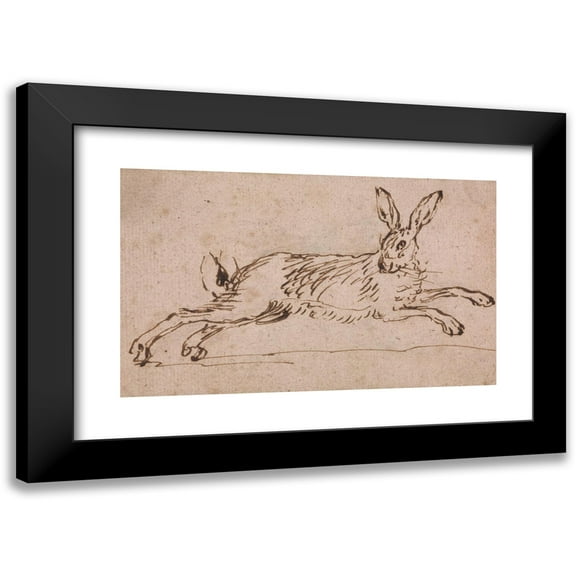 James Seymour 14x10 Black Modern Framed Museum Art Print Titled - A Hare Running, with Ears Pricked