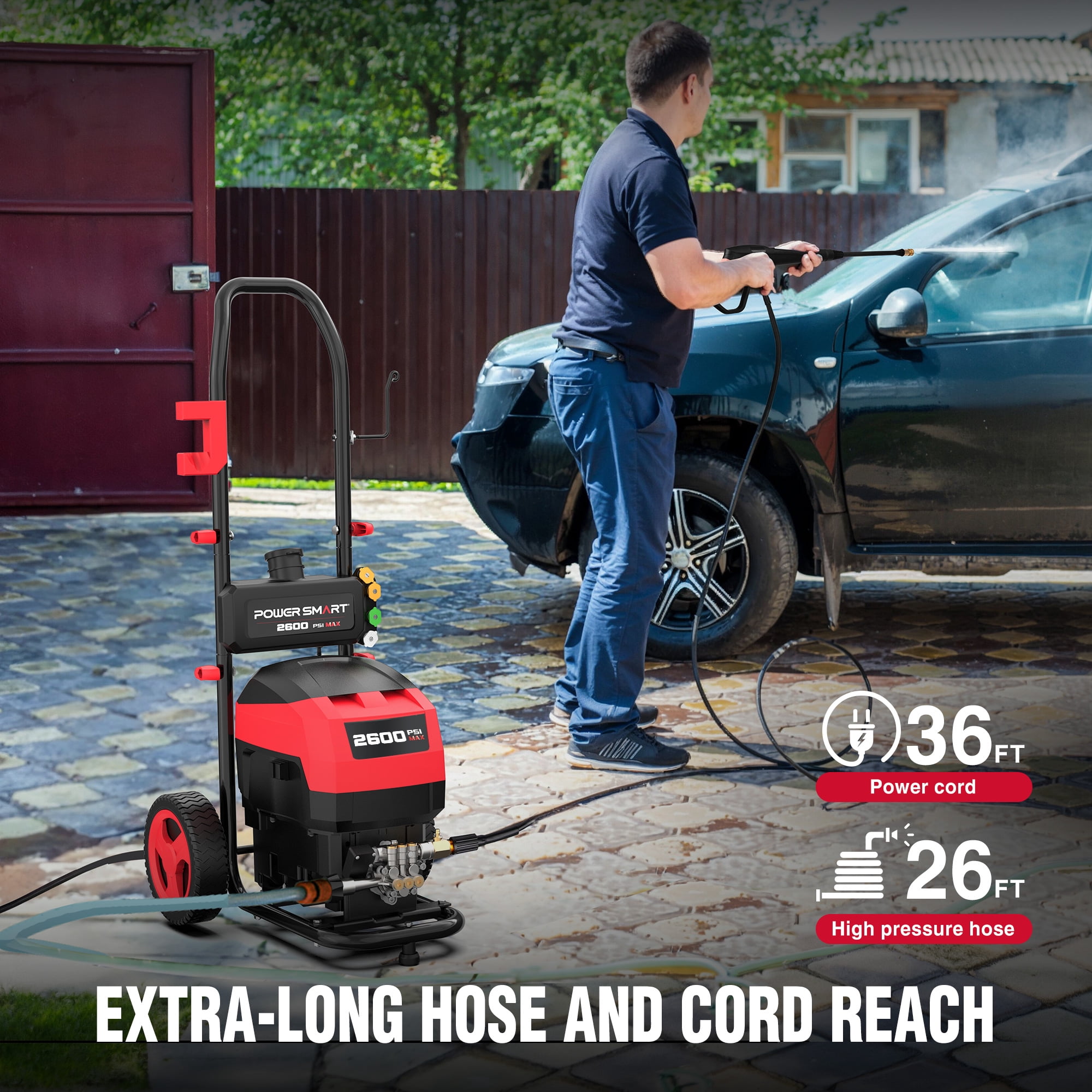 PowerSmart 2600PSI Max at 1.4 GPM AC120V 13 Amps Electric Light Portable Power Pressure Washer