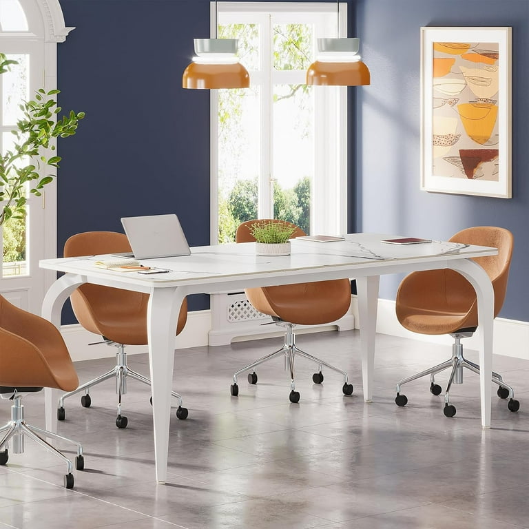 tksページ Tribesigns White Marble Executive Desk with Metal Legs, 63