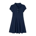 thumbnail image 5 of Girls Uniform Polo Dress Toddler Button Callor Short Sleeve Solid Tennis Dress A-Line Athletic Dresses for Kids,Navy,150, 5 of 10