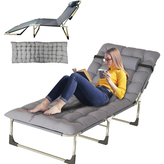 with Mattress, 4-Fold Patio Chaise Lounge Chair, Widen Design Outdoor Portable Folding in-Pool Recliner for Lawn, Backyard, Beach,500 lb Weight Capacity