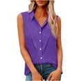 thumbnail image 2 of BRGZLK Women's Sleeveless Shirts Summer Fashion Solid Color Linen Button Down Lightweight Breathable Comfy Dressy Casual Loose Fit Office Tank Tops Purple 4XL, 2 of 5