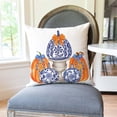 thumbnail image 3 of Fall Blue and White Chinoiserie Throw Pillow Covers 18x18 Inch Ginger Jar Blue and Orange Pumpkin Outdoor Grand Millenial Autumn Decorations Decorative Pillow Cases Set of 4 for Couch Decor, 3 of 6