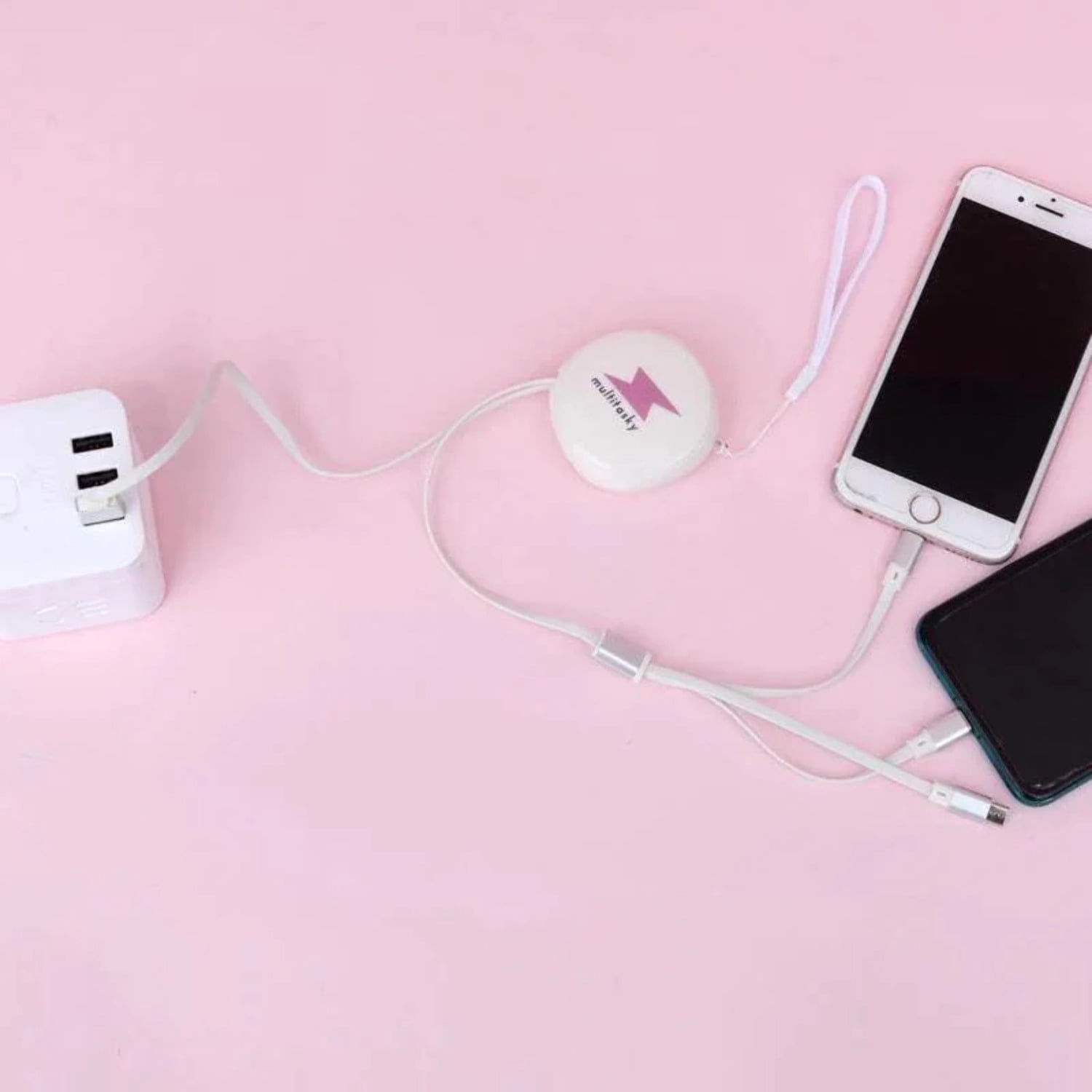 Multitasky Retractable 3-Port USB Keychain - Pink