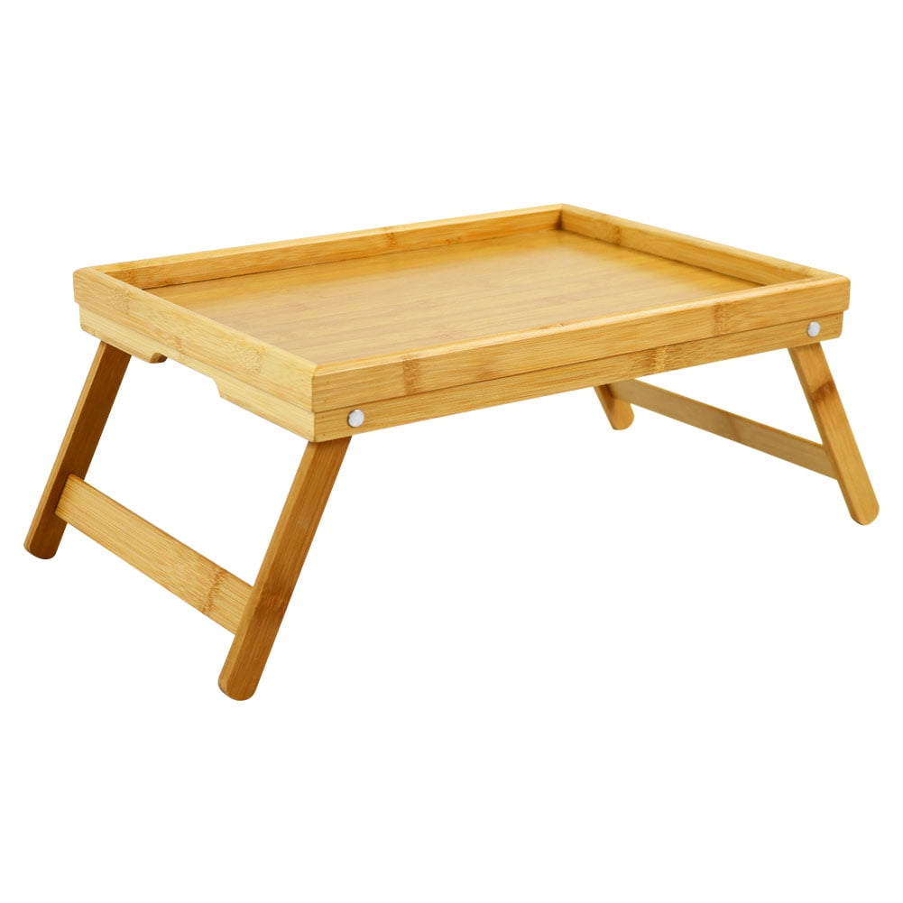 WKWKER Bamboo TV Bed Tray Table with Folding Legs Serving Trays Drawing
