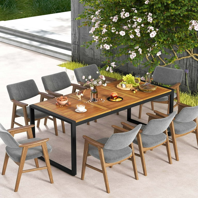 Patio Table Tangkula 79 Inch Acacia Wood Dining Table Person