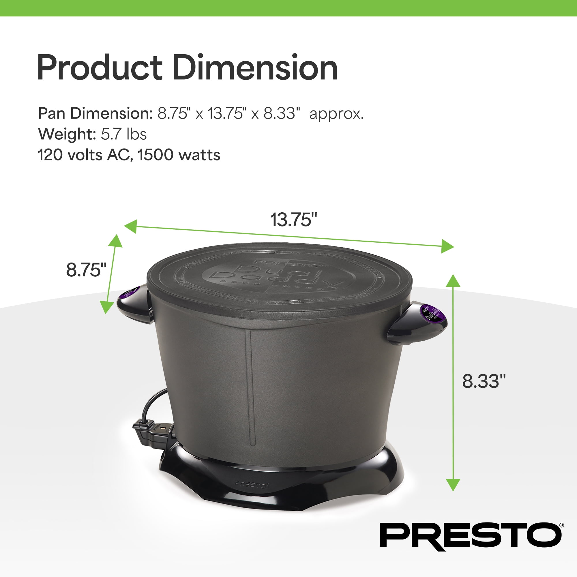 Presto, Electric Deep Fryer, Dual capacity, Nonstick, Black