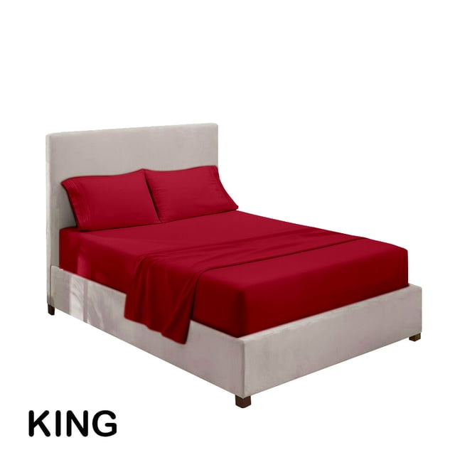 Juego de ropa de cama para el hogar, sábana, funda de colchón, funda de almohada, juego de ropa de cama de poliéster de color sólido, rojo vino, rey, 4 unids / set kenally HA6267-38B