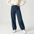 thumbnail image 4 of Miqool Cargo Jean Joggers for Women High Waisted Drawstring Elastic Waist Stretch Denim Pants with Pockets, 4 of 6