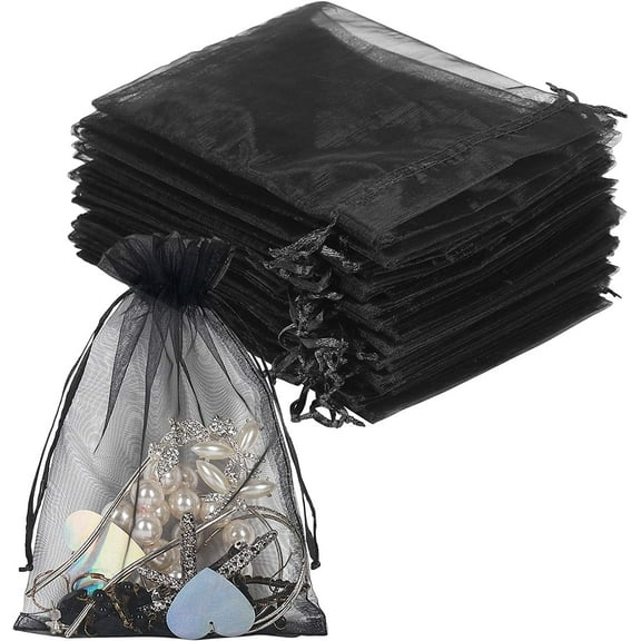 Organza Bags Black,Organza Drawstring Gift Bags 10X15CM,Casewin Black 100PCS Wedding Party Favour Jewellery Pouches and Candy Bags