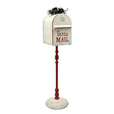 42" Tall Standing "Santa's Mail" Christmas Mailbox with LED Wreath in Antique White