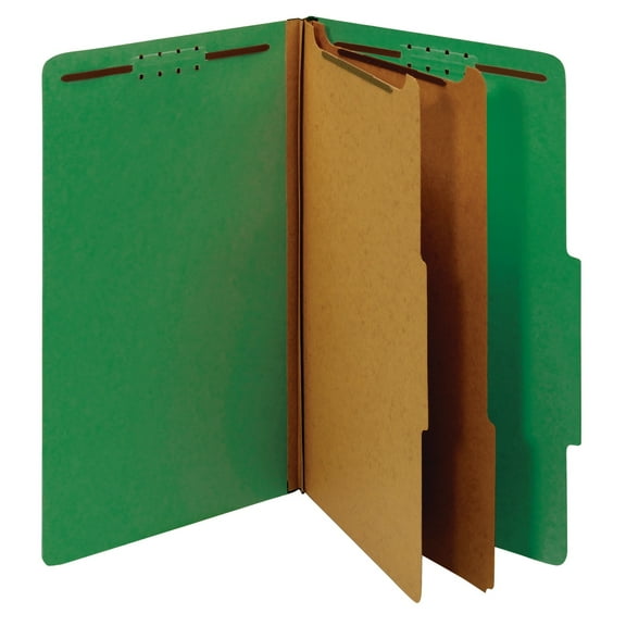 Office Depot Classification Folders, 2 1/2in Expansion, Legal Size, 2 Dividers, 60% Recycled, Light Green, 5 pk, OM01724