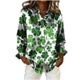 thumbnail image 4 of 2026 St Patricks Day Shirt Women Silk Satin T-Shirt Button Down Long Sleeve Blouse Tops Lucky Irish Clover Print Blouses Funny Holiday Graphic Tees Dressy Casual Outfits Going Out Tops, 4 of 5