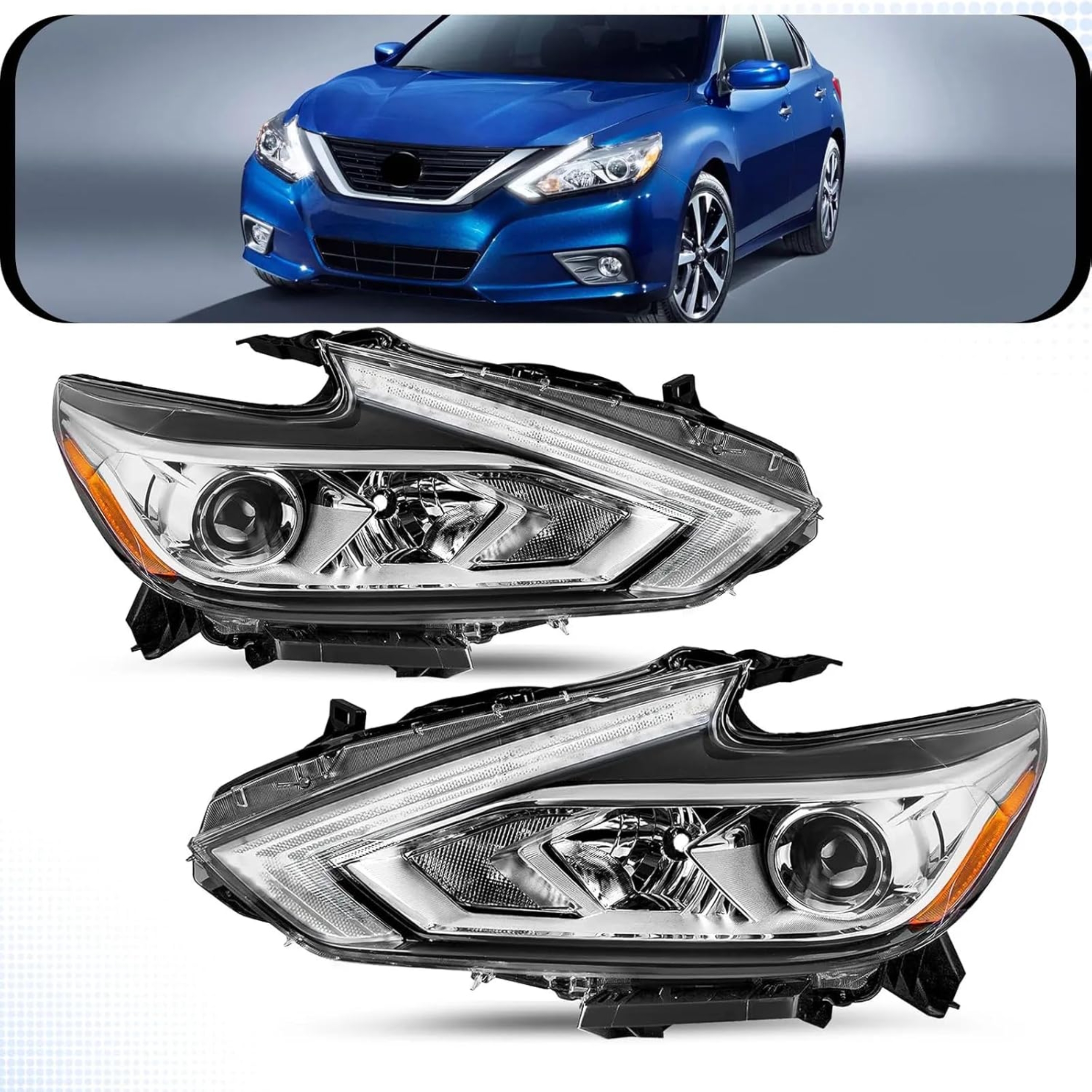 HOUGEET Halogen Headlight Assembly Fit for 2016-2018 Nissan Altima S/SV/SL/SR Headlamp 2pc
