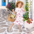 thumbnail image 6 of Pink Flower Heart Pattern Girls Short Sleeve Dress A Line Sun Protection Breathable Comfort Sundress 2T, 6 of 8