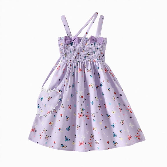 KPOPLK Toddler Summer Dress Teen Spaghetti Strap Backless Sundress Girl Bowknot Birthday Beach Dress(6 Years,Purple)