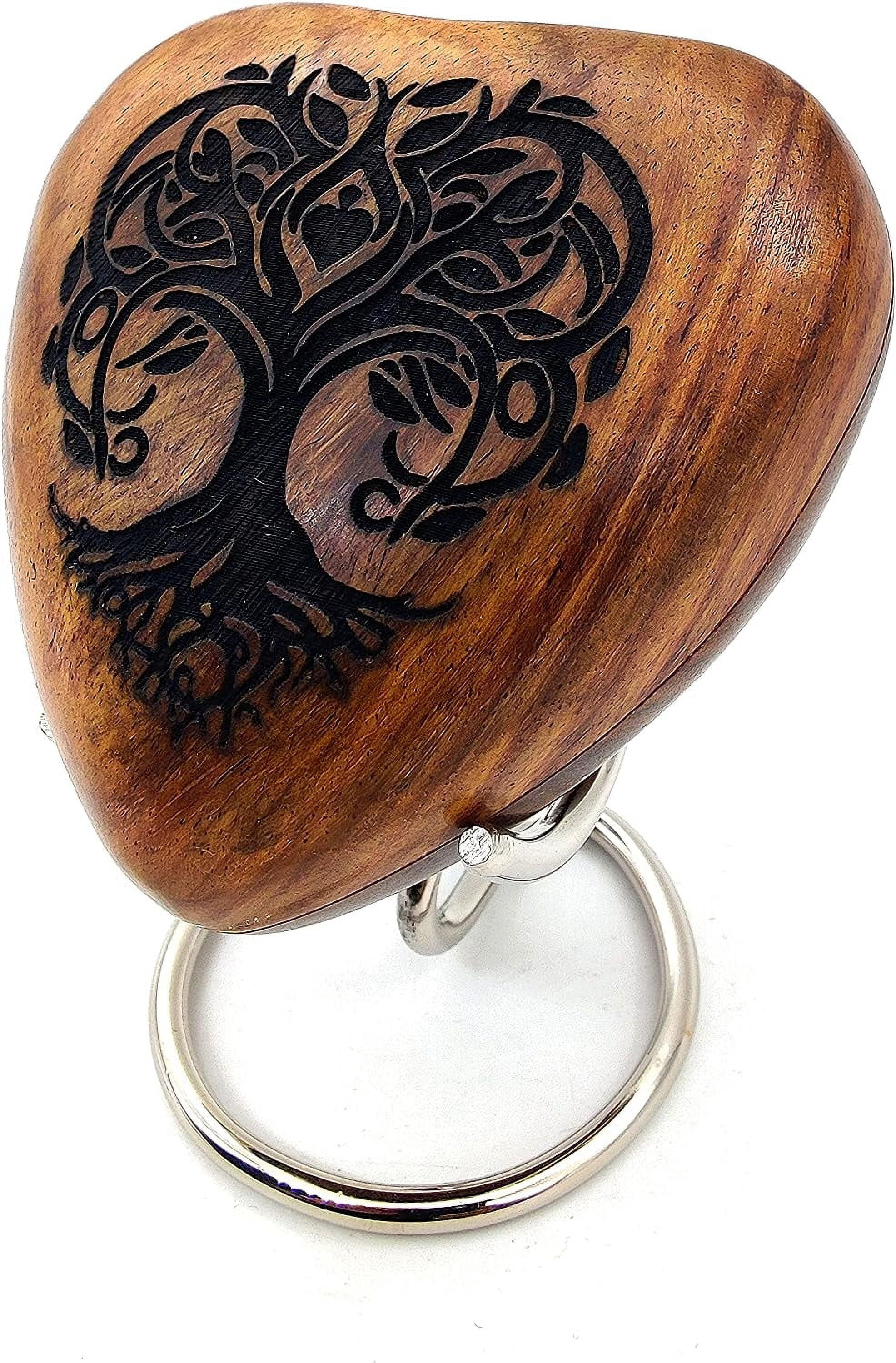 5MOONSUN5's Wooden Heart Tree Of Life Engraved Urn Keepsake Cremation Urn for Human pet Ashes Handcrafted Urn Heart Shaped - Perfect for Adults & Infants with Brass Stand 3 inch