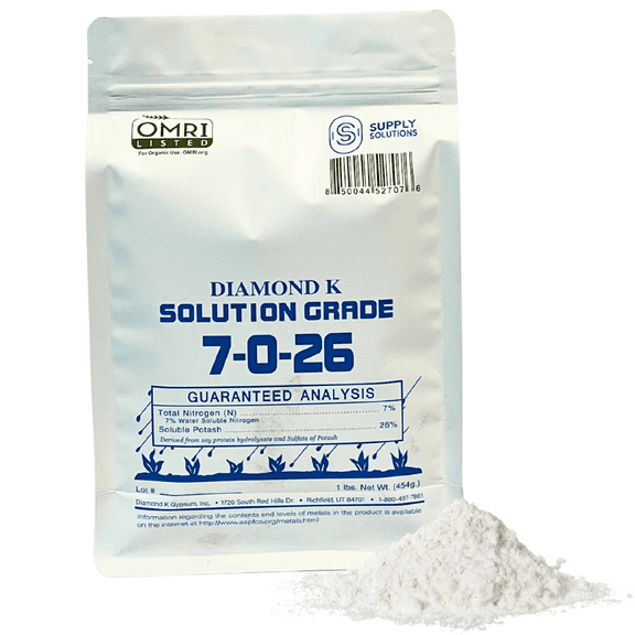 Supply Solutions 7-0-26 Organic Fertilizer - 7% Nitrogen 26% Potash - Derived from Soy Protein Hydrolysate and Sulfate of Potash - Fertilizer for Vegetable Garden and Tomato Plants (1 Pound)