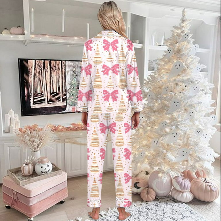 Cute Womens Fall Pajamas Women's Christmas Themed Printed Long
