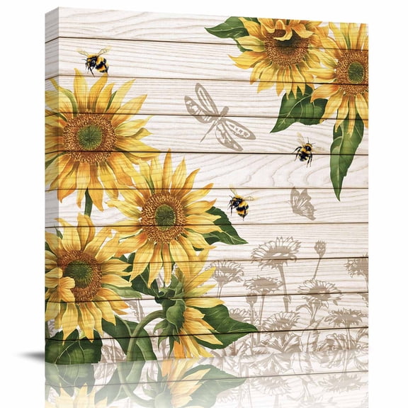 Canvas Print Wall Art Oil Paintings Farm Sunflower Bee Dragonfly Picture Prints Artwork for Living Room Kitchen Bathroom Bedroom