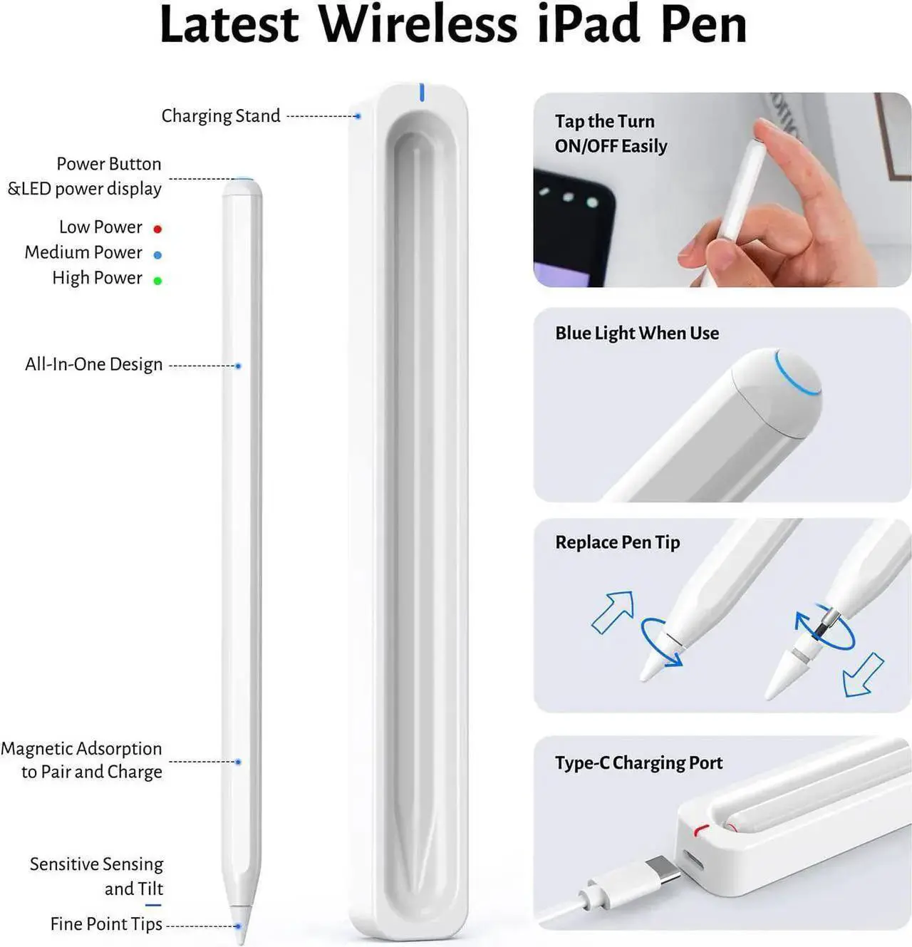 Stylus Pen for iPad with Wireless Charging - Active Apple Pencil Compatible with iPad Pro 11/12.9/13, iPad Air 13/11, iPad 6/7/8/9/10th Gen, iPad Air 3/4/5 Gen, iPad Mini 5/6th Gen