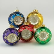 Kurt Adler Glass Reflector Ornament, 60mm, Multi-Colored, Set of 5 (GG0475)
