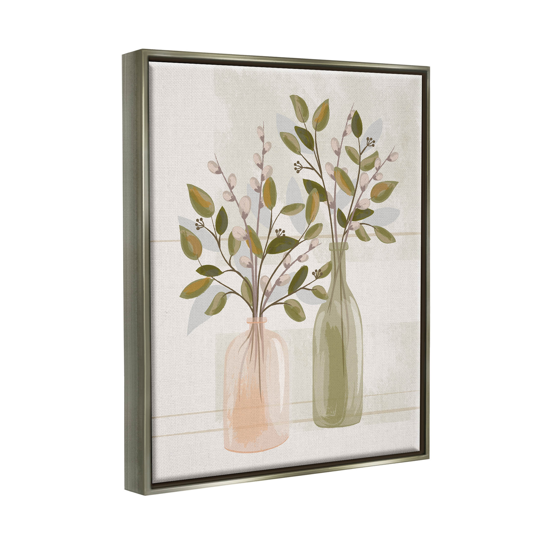 Pussy Willow Ikebana Vases Botanical & Floral Graphic Art Luster Gray Framed Art Print Wall Art